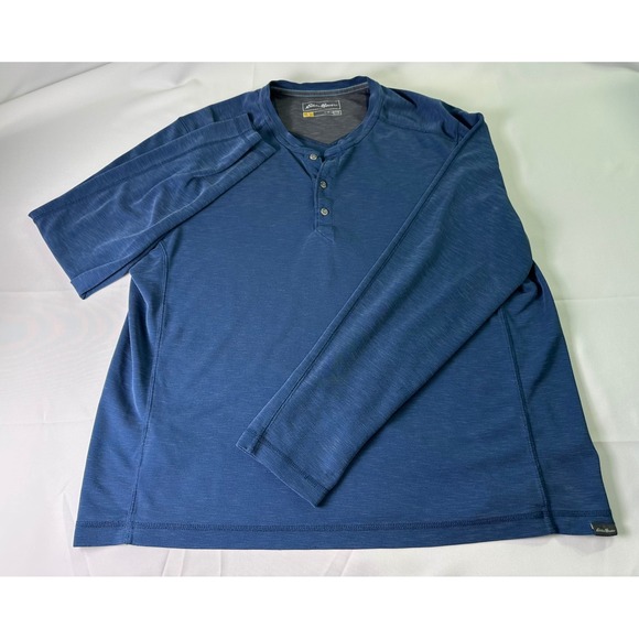 Eddie‎ Bauer Active Henley Shirt Blue Long Sleeve Athletic Top Mens XL Tencel - Picture 1 of 9